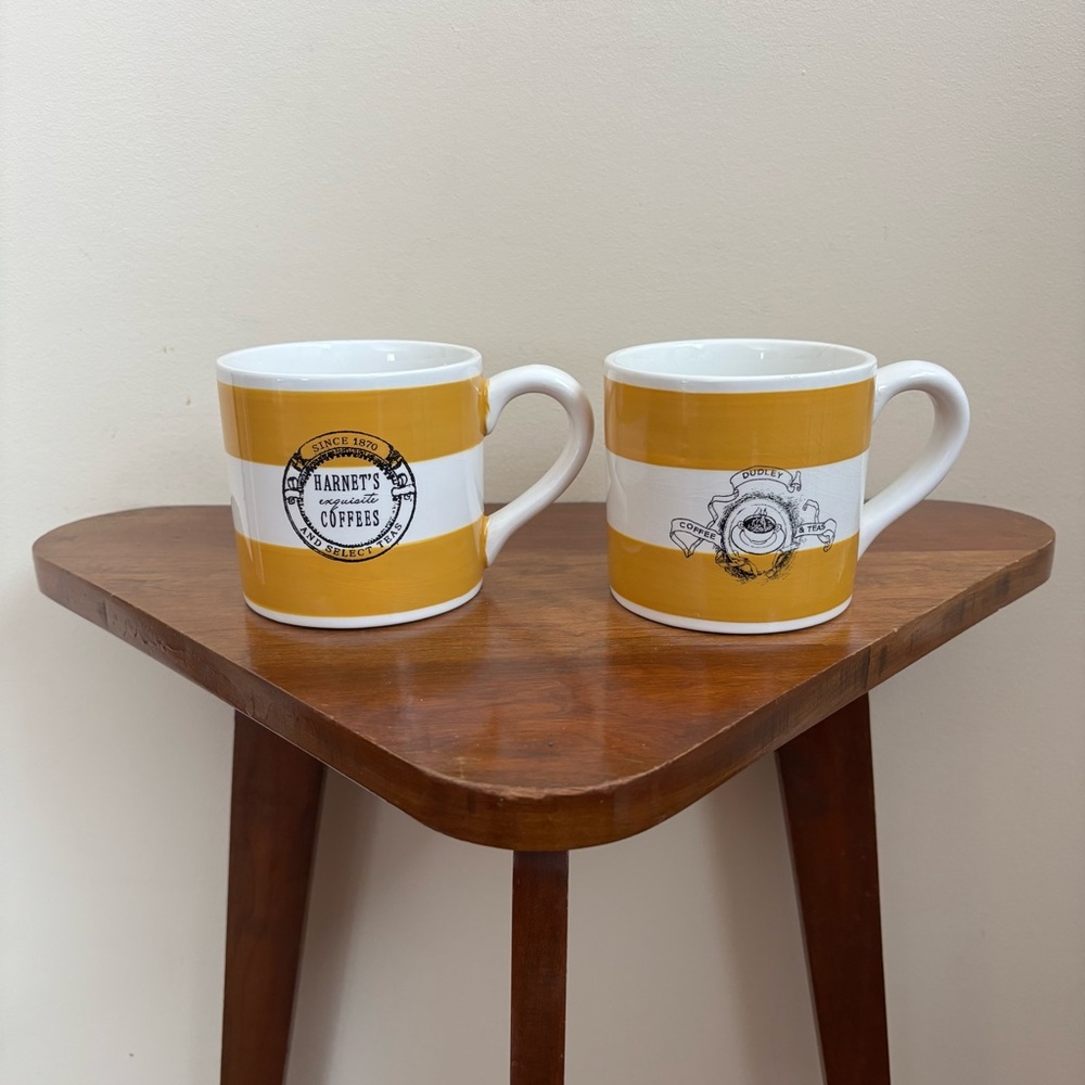 Williams Sonoma Yellow and White Ceramic Mugs